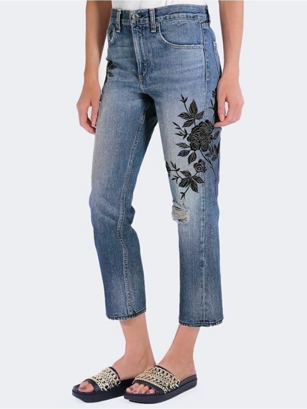 Rag & Bone Marilyn Crop Ramona Floral Embroidered Jeans